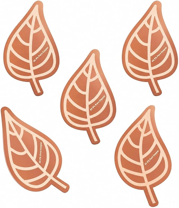 5Pcs Bird Bath Copper Disk 99.99% Pure Copper Purification Disk 0.6mm for Clean Water via Natural Physics Universal Fit for All Season Outdoor Birdbaths,Bowls and Garden Fountains(Leaf)
