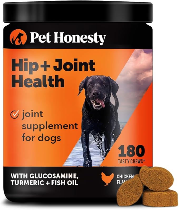 Hip + Joint Supplement for Dogs with Glucosamine Chondroitin - MSM, Turmeric & Collagen Soft Chews - Joint Function, Stiffness, and Mobility Support, May Reduce Occasional Discomfort (Chicken, 180 Ct)