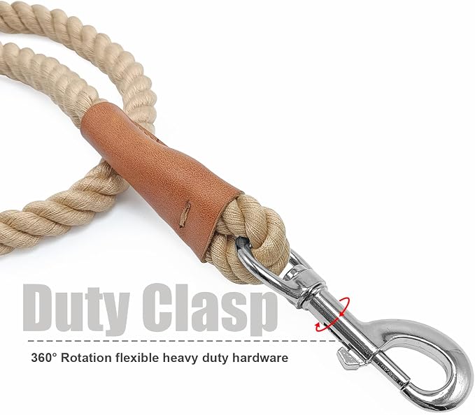 BTINESFUL 3ft/5ft/10ft Cotton Dog Leash, Braided Comfortable Rope Dog Leash for Strong Large Medium Dogs Walking Controling Hiking (1/2" x 3FT, Brown)