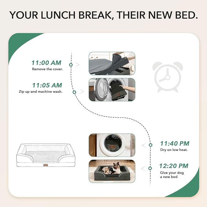 Orthopedic Dog Beds for Large Sized Dogs 35x22 Inch, Medium Waterproof Egg Crate Foam Dog Sofa Bed with Removable Washable Cover Pet Couch with Bolster Side & Non-Slip Bottom, Dark Green