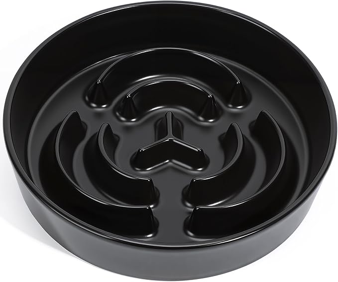 Ceramic Slow Feeder Dog Bowls,2.0 Cups Slow Feeder for Medium Breed,Puzzle Dog Food Bowl to Slow Down Eating, Anti-Gulping, Stop Bloat,Preventing Choking,8in,Black