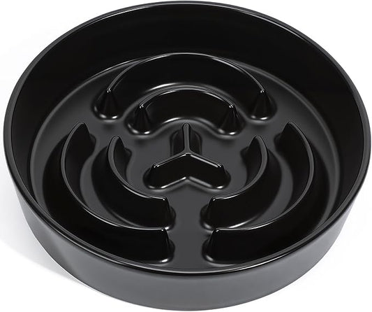 Ceramic Slow Feeder Dog Bowls,2.0 Cups Slow Feeder for Medium Breed,Puzzle Dog Food Bowl to Slow Down Eating, Anti-Gulping, Stop Bloat,Preventing Choking,8in,Black