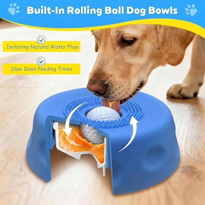 Slow Feeder Dog Bowls for Liquid Treat, Interactive Lick Bowl Anti-Slip Slow Feeder for Wet Food, Water & Treats Lick Toy for Large Medium Small Breeds Dietary Supplement/Post-op Nutrition (Blue)
