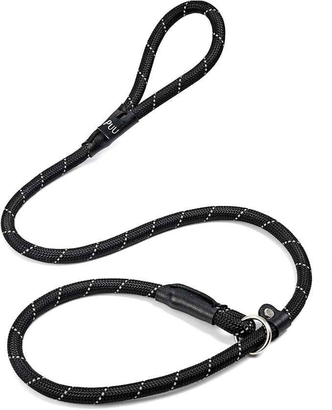 Reflective Slip Leads for Dogs,6FT x 1/2" Dog Leash Heavy Duty Strong Rope Lead for Large, Medium Dogs, No Pull Pet Training Leash(Black, Large(1/2in-4ft))