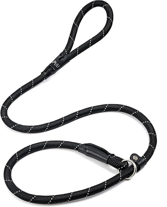 Reflective Slip Leads for Dogs,6FT x 1/2" Dog Leash Heavy Duty Strong Rope Lead for Large, Medium Dogs, No Pull Pet Training Leash(Black, Large(1/2in-4ft))