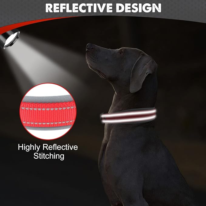 Joytale Dog Collar for Large Dogs, Neoprene Padded and Adjustable, Reflective Wide Heavy Duty Pet Collars with Durable Metal Belt Buckle for Walking, Red, L