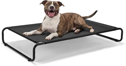 Veehoo Cooling Elevated Dog Bed, Outdoor Dog Bed for Large Dogs, Raised Dog Cot with Thickened Frame, Durable Teslin Mesh & Anti-Slip Rubber Feet, Pet Hammock for Indoor or Camping, 45" x 30", Black