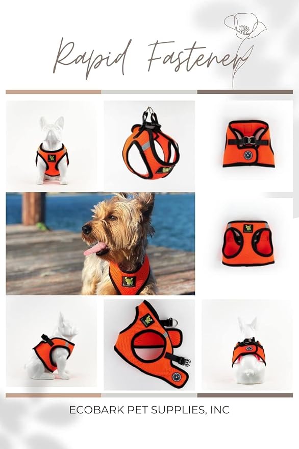 EcoBark Step in Dog Harness -Luxury Soft Dog Harnesses for Dogs Under 26 lbs - Reflective Chest Body Halter Vest (Orange)