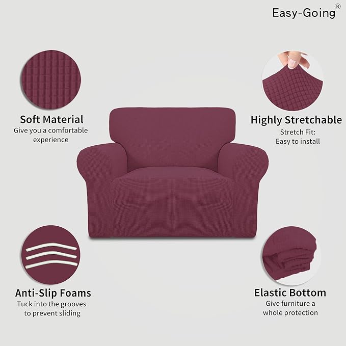 Easy-Going Stretch Oversized Chair Sofa Slipcover 1-Piece Couch Sofa Cover Furniture Protector Soft with Elastic Bottom for Kids Spandex Jacquard Fabric Small Checks ASH Rose