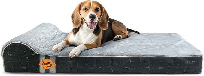 Laifug Orthopedic Dog Beds for Large Dogs,3" Memory Foam Dog Beds,Durable Water Proof Liner Removable and Washable, Nonskid Bottom,Black Grid Grey 40"x25"x3"