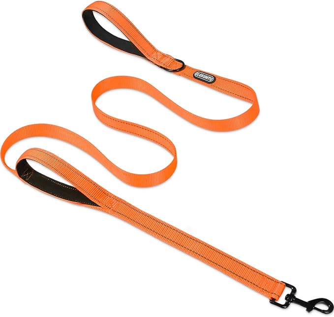 Heavy Duty Dog Leash with 2 Comfortable Padded Handles, 6FT Traffic Handle Extra Control, Highly Reflective Threads Leash for Small/Medium/Large Dogs (Orange)