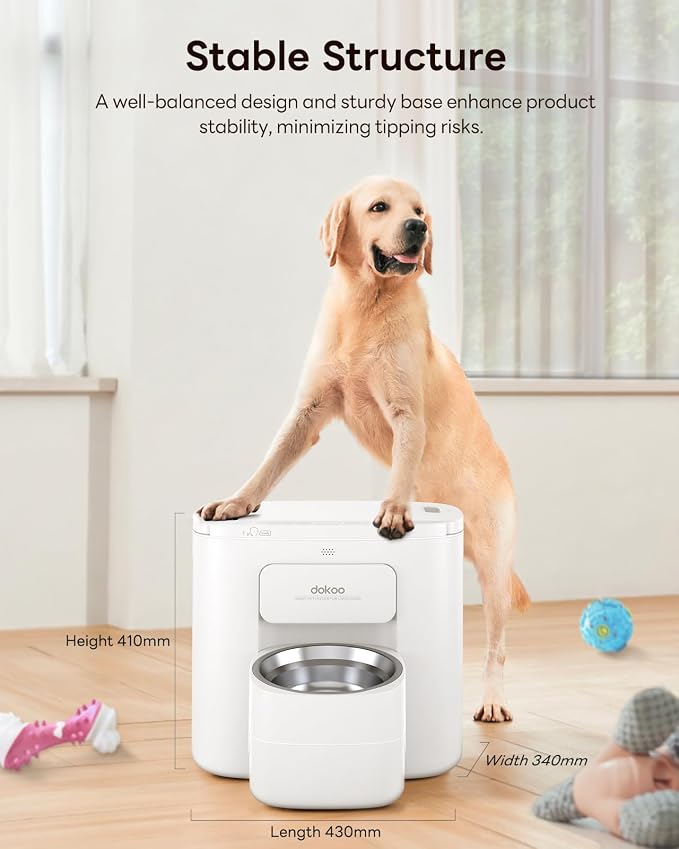 Automatic Dog Feeder for Large Breed, 15L/ 63Cups Vacuum-Sealed Airtight 100% Fresh Timed Home Auto Pet Feeder, Anti-Clog Pet Food Dispenser, 2-22mm Kibble, Voice Record, Dual Power, Stainless Steel