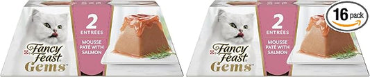 Fancy Feast Gems Pate Cat Food Mousse with Salmon and a Halo of Savory Gravy Cat Food - 4 oz. Boxes,(Pack of 16)