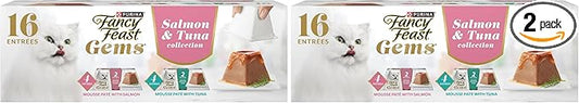Fancy Feast Gems Pate Cat Food Mousse Salmon or Tuna and a Halo of Savory Gravy Wet Cat Food Variety Pack - 8 ct. Boxes (Pack of 2)