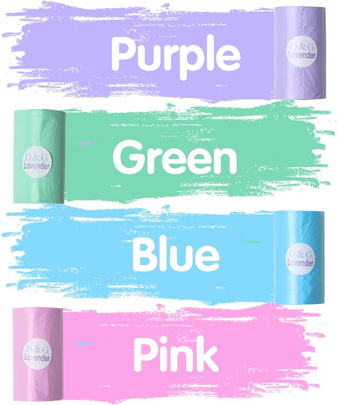 DREAM&GLAMOUR Disposable Diaper Sacks,value pack,16 roll/240 Count,Lavender Scented,four colors,Diaper Disposal or Pet Waste Bags