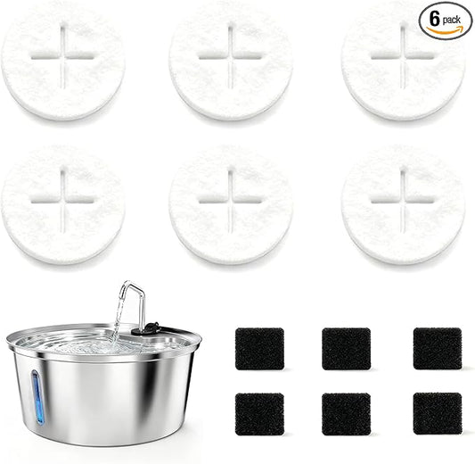 Dog Water Fountain Filters, Pet Fountain Replacement Filters for WF02, White 6 Count (Pack of 1)