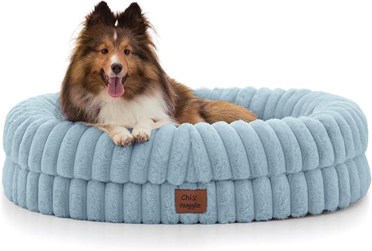 ChiXnuggle Orthopedic Dog Bed for Medium Dogs, Waterproof Faux Rabbit Fur Dog Couch with Egg Crate Foam Support and Washable Removable Cover, Bolster Pet Sofa with Non-Slip Bottom, 30x24x7, Light Blue