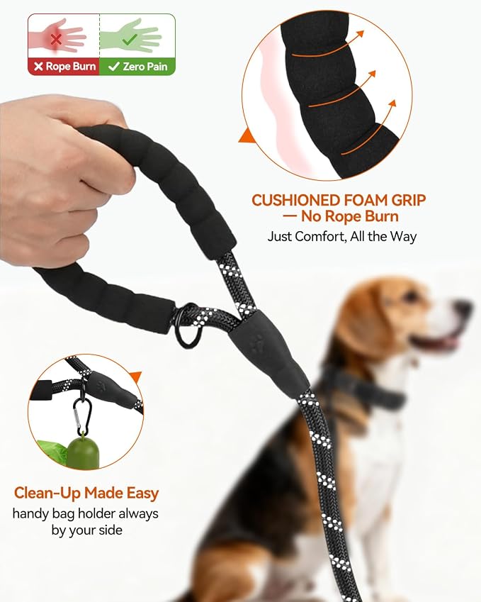 Joytale Dog Leash for Small Dogs, Heavy Duty Nylon Leashes with Comfortable Padded Handle and Highly Reflective Threads, Ideal for Walking and Training, Black, 5'×3/8''