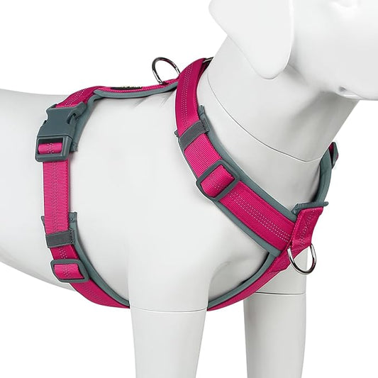 Plutus Pet No Pull Dog Harness, Adjustable Nylon Harness with Soft Padding, Reflective and Heavy Duty Dog Harness for Small, Medium, Large Dogs(Hot Pink, XS)