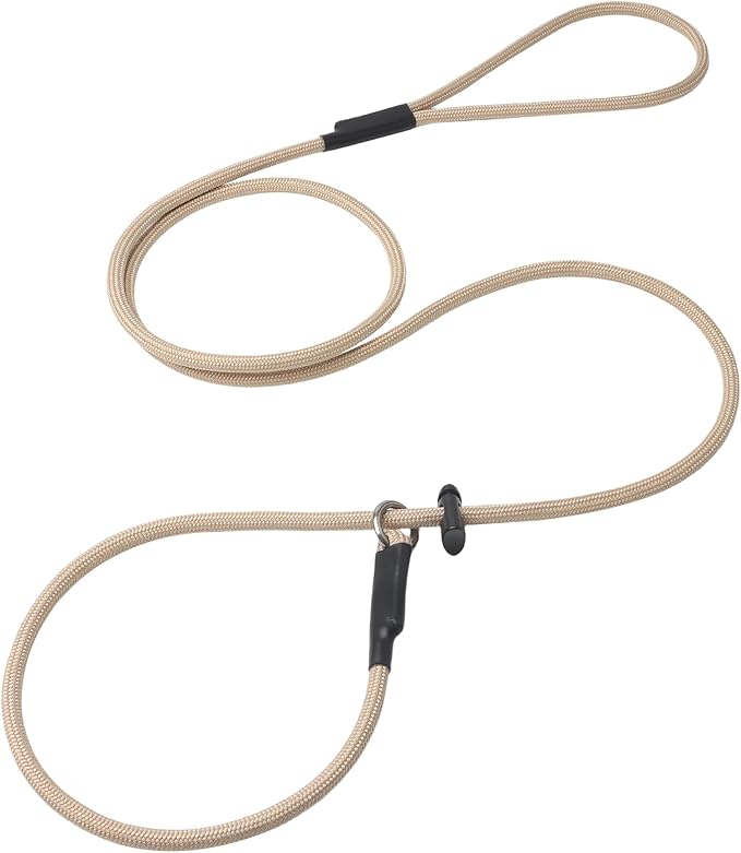 Slip Lead Dog Leash – Strong Nylon Training Rope with Spring-Loaded Adjustable Stopper – 5/16" x 6ft -No Pull Heavy Duty Leash for Small Medium Large Dogs(Khaki, 6 FT)