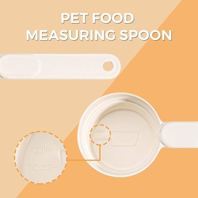 ComSaf MSBC Melamine Pet Food Scoop, Cat Food Measuring Cups, Comfortable Long Handle Scoop for Dog, Cat, Ferret and Rabbit Food, 1 Cup Size Pet Food Feeding Scoop Dishwasher Safe (White