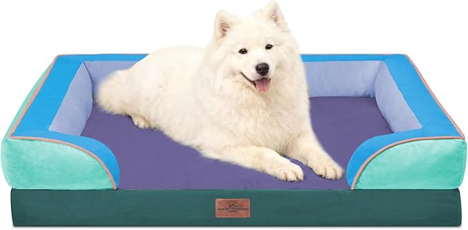 Comfort Expression Orthopedic Dog Bed for Large Dogs 36x27 Inch, Waterproof Egg Crate Foam Large Pet Bed with Bolsters, Dog Couch with Washable Cover & Non-Slip Bottom, Violet Tide