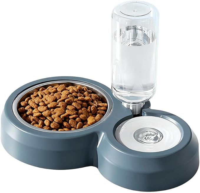 Double Dog Cat Bowls, Cat Food and Water Bowl Set with Auto- Water Dispenser and Stainless Steel Bowl Feeder for Small Size Dogs & Cats, Gift of Anti-Slip Mat, Chic Mondrian