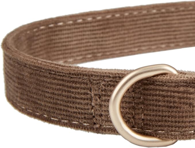 Soft Corduroy Dog Collar and Leash Set Adjustable Durable Dog Collars with Metal Buckle and Lead for Small Dogs,Brown