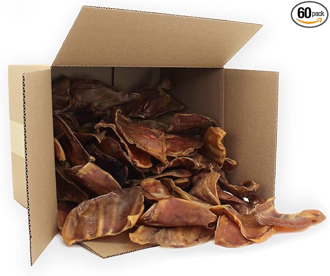 Best Pet Supplies GigaBite Whole Pig Ears for Dogs - All-Natural Slow-Roasted Chews That Clean Teeth and Satisfy Aggressive Chewers - 60 Pack for Large Dogs