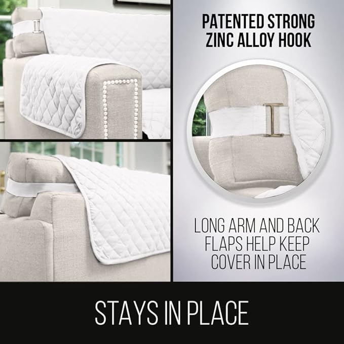 Sofa Shield® Couch Armchair Covers for Dogs, Reversible Furniture Protector with Strap, Stain and Tear Resistant Cushion Cover, 23 inch Seat, Machine Washable Slipcover Dog Pets Cats, White