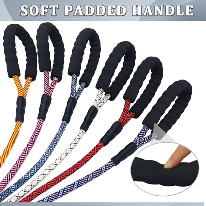 MayPaw Heavy Duty Rope Dog Leash, 6/8/10 FT Nylon Pet Leash, Soft Padded Handle Thick Lead Leashes for Large Medium Dogs (Purple Black, 1/2" * 10')