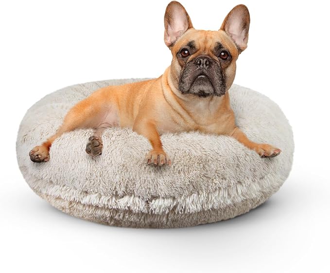 Bessie + Barnie Bagel Bed for Dogs and Cats – Round Pet Bed with 360-Degree Zipper, Waterproof Liner, Machine Washable Cover, Eco-Friendly Polyfill – Plush Donut Puppy Bed for Dogs