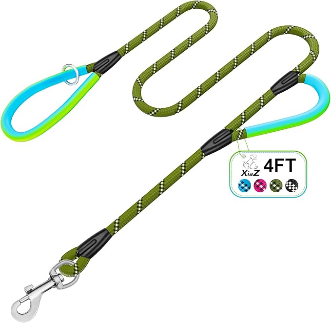 Dog Leash Heavy Duty 4/5/6ft XiaZ 2 Handles Dog Leashes for Medium Large Dogs 1/2 Inch 1000lb Strength Reflective PVC Waterproof-Handles Metal Hook Dual-Handle Rope Leash Nighttime Safety