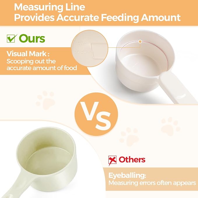 ComSaf MSBC Melamine Pet Food Scoop, Cat Food Measuring Cups, Comfortable Long Handle Scoop for Dog, Cat, Ferret and Rabbit Food, 1 Cup Size Pet Food Feeding Scoop Dishwasher Safe (White