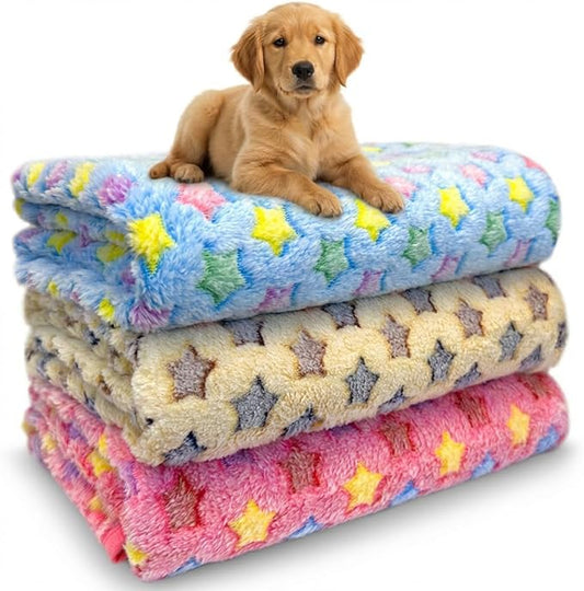 Dog Blankets for Medium Large Dogs, 3 Pack Dog Blanket Washable 60" x 50", Fuzzy Soft Pet Mat Throw Cover for Kennel Crate Bed, Star Blanket. Cat Blanket, Blankets for Dogs, Pet Blanket
