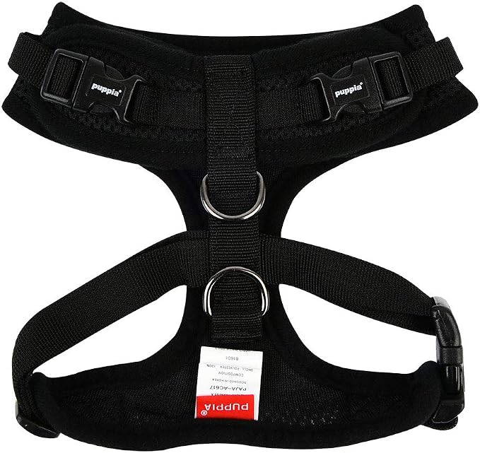 Authentic Puppia RiteFit Harness with Adjustable Neck, Black, Small