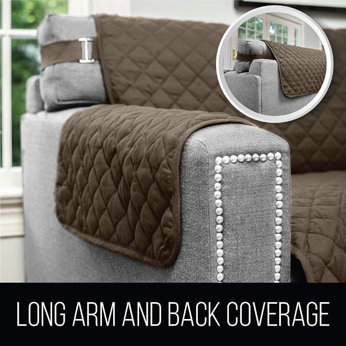 Sofa Shield® Couch Slip Covers for Dogs, Reversible Furniture Protector with Strap, Stain and Tear Resistant Cushion Cover, 78 inch Seat, Machine Washable Slipcover Pets, Cats, Chevron Gray