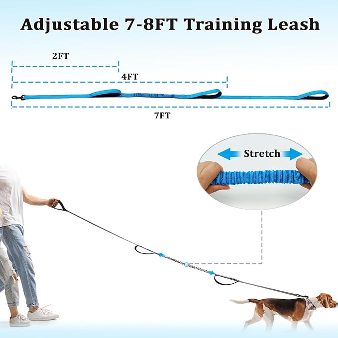 WYuZe 3 Handle Dog Leash for Medium Large Dogs, Bungee Dog Training Leash | 7FT, Reflective, Heavy Duty Nylon, Shock Absorbing, Triple Padded Traffic Handles, No Pull Walking Hiking