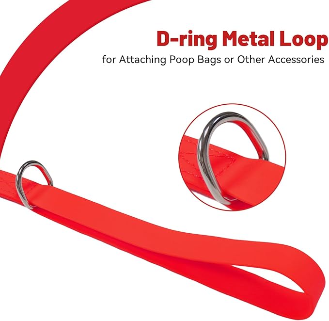 Waterproof Dog Leash, 5/6 FT Durable Odor-Proof Dog Leashes with Strong Metal Hooks Fits Small Medium or Large Dogs (Red, 6FT - 1 inch Width)