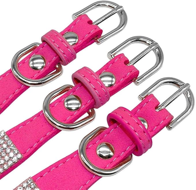Rhinestone Dog Collar, Cute Dazzling Sparkling Soft Suede Leather Dog Cat Rhinestone Collar Crystal Diamond Pet Dog Puppy Collar (S, Purple-4)