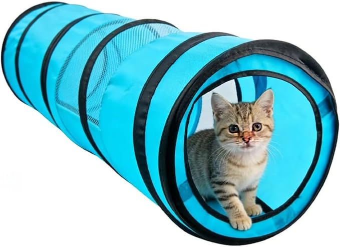 PAWISE Cat Tunnel for Indoor Cats, Collapsible Interactive Cat Toy Tube with Peek Hole, Foldable Pet Play Tent for Kittens Rabbits Small Animals, 10.5x34.5 Inches