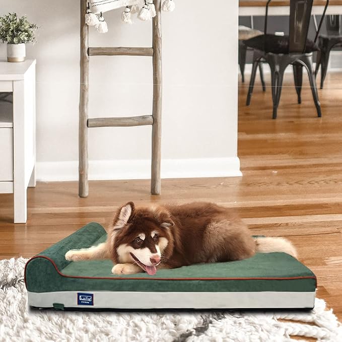 Laifug Orthopedic Dog Beds for Large Dogs,4.5" Memory Foam Dog Beds,Durable Water Proof Liner Removable and Washable, Nonskid Bottom, Dark Green 46"x28"x4.5"