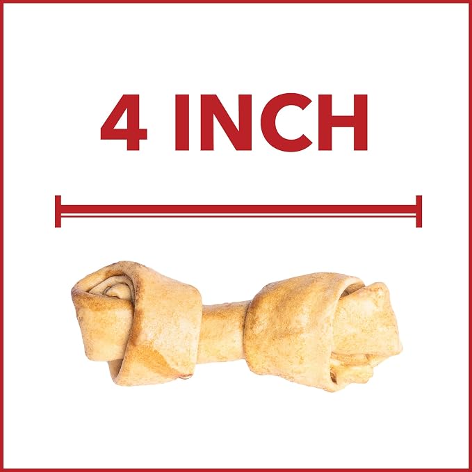 Pet Factory American Beefhide 4-5" Knotted Bones Dog Chew Treats - Chicken Flavor, 4 Count/1 Pack