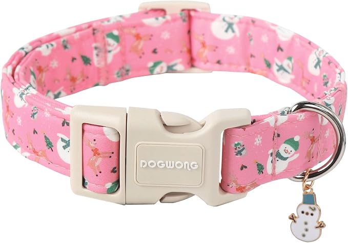 DOGWONG Christmas Snowman Dog Collar- Cute Designer Christmas Blue Dog Collars Adjustable Christmas Deer Dog Collars for Small Medium Large Dogs XS