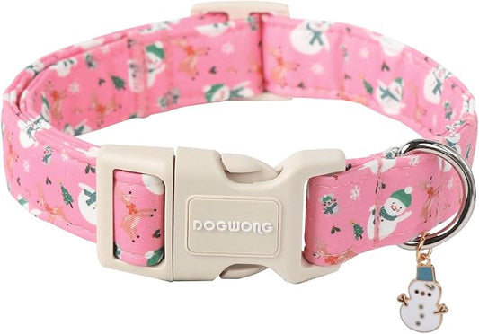 DOGWONG Christmas Snowman Dog Collar- Cute Designer Christmas Blue Dog Collars Adjustable Christmas Deer Dog Collars for Small Medium Large Dogs XS