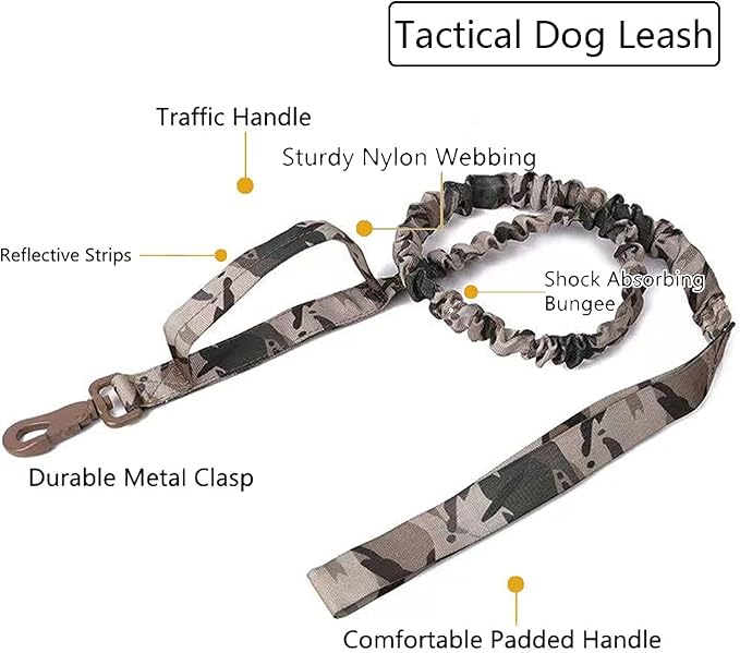 Tactical Dog Collar and Leash Set Adjustable Military Nylon Dog Collar with Control Handle and Heavy Duty Metal Buckle for Large Dogs（Camo XL
