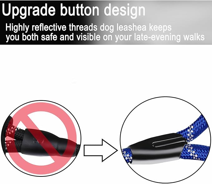 6 FT Heavy Duty Dog Leash, Durable Premium Quality Strong Training Rope Slip Leash with Comfortable Padded Handle and Highly Reflective Threads for Small Medium and Large Dogs, (Deep Blue)