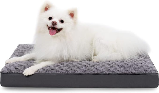 Dog Crate Bed Waterproof Dog Bed for Medium Pets Rose Velvet Soft Fluffy Washable with Removable Cover & Anti-Slip Bottom, 29 x 18 Inch, Gray