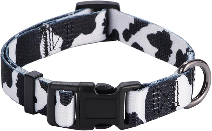 Cow Print Dog Collar Animal Pattern for Dogs White Black, Medium