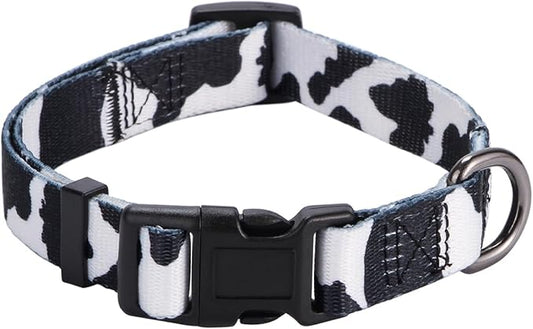 Cow Print Dog Collar Animal Pattern for Dogs White Black, Medium